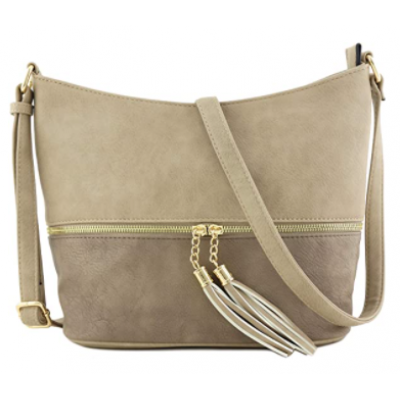 AM3016C-STONE/GRAY BUCKET VEGAN LEATHER CROSSBODY BAG